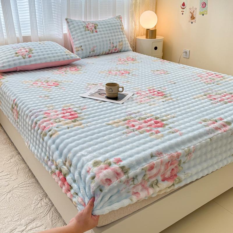 Warm Thick Bed Sheet for Winter Single/Queen/King Fleece Pluffy Fitted Bed Sheet Cartoon Mattress Cover(pillowcase need order)