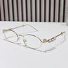 Eleganckie Metalowe Oprawki Owalne Okulary z Błyszczącymi Cyrkoniami Dekorowane Płaskie Szkła