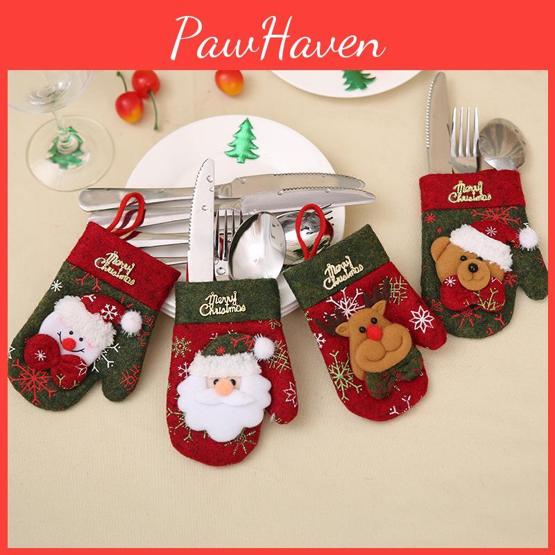 Uroczy Zestaw Dekoracji Świątecznego Stołu Z Rękawiczkami Vintage i Torebkami na Prezenty na Świąteczny Posilek