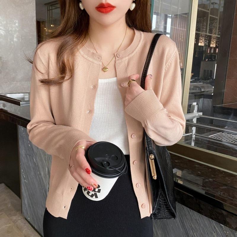 Cardigan in maglia basic da donna con scollo rotondo, manica lunga, bottoni, casual, maglione leggero