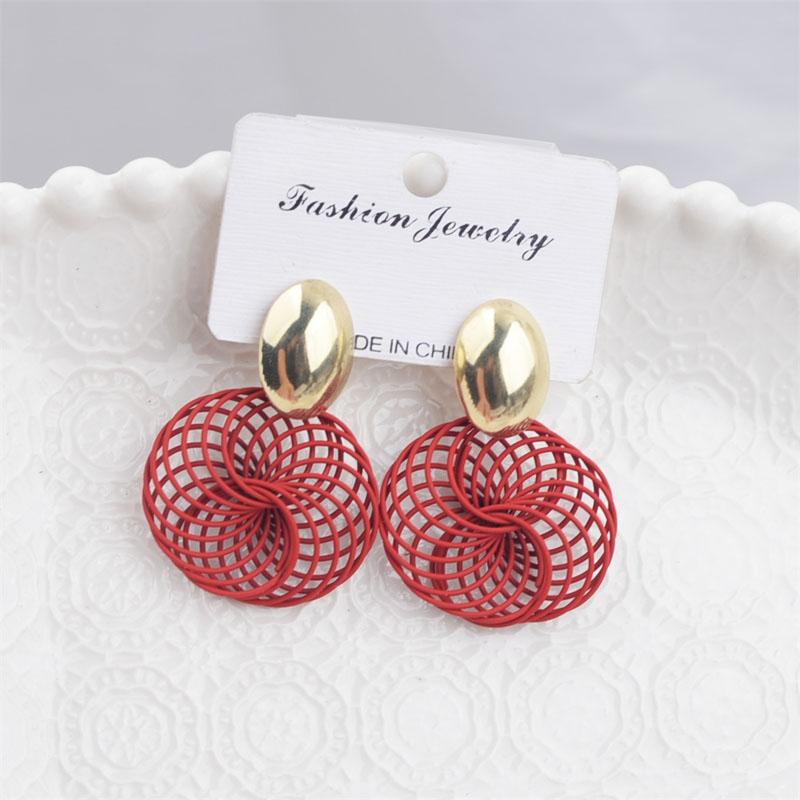 Bohemian Hollow Net Pendants Women's Dangle Earrings Purple Red Screw Spiral Hanging Earrings Metal Oval Top Drop Earrings