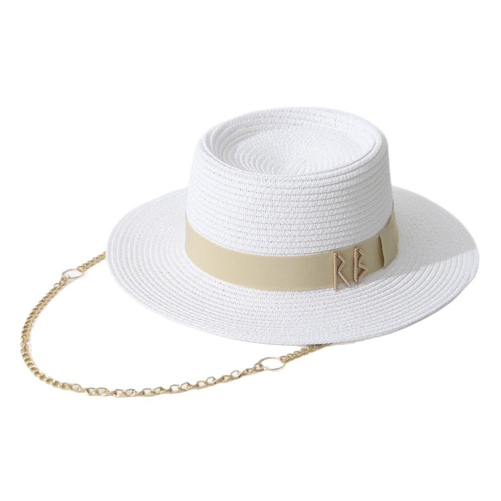 Hot Selling Chain Straw Hat High Quality Webbing Letter Design Top Hat Outdoor Shade Concave Top Beach Cap