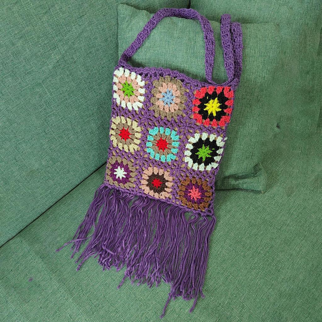 Crocheted Shoulder Tassel Bohemian Ethnic Style Tote for Beach Travel