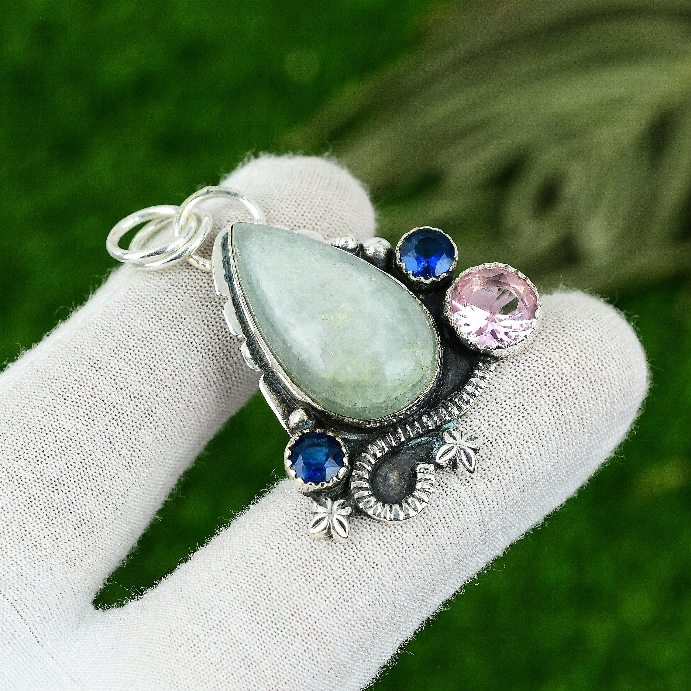 

День женщин Сделка Март Груша Аквамарин Драгоценный камень Кунцит Подвеска Мать Серебро 925