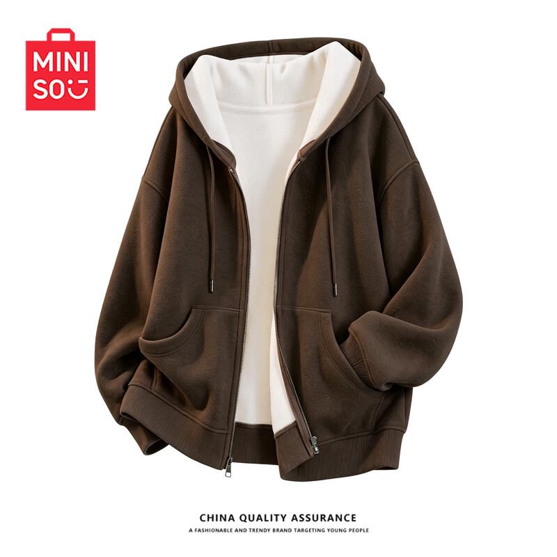 MINISO Women's Fleece-Lined Hooded Casual Zip-Up Jacket