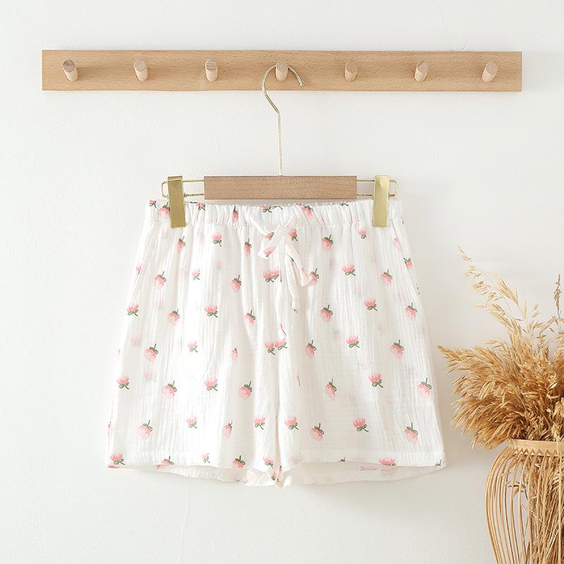 Women's summer pure cotton cotton Japanese printed thin shorts summer pajama pants home pants loose outer wear