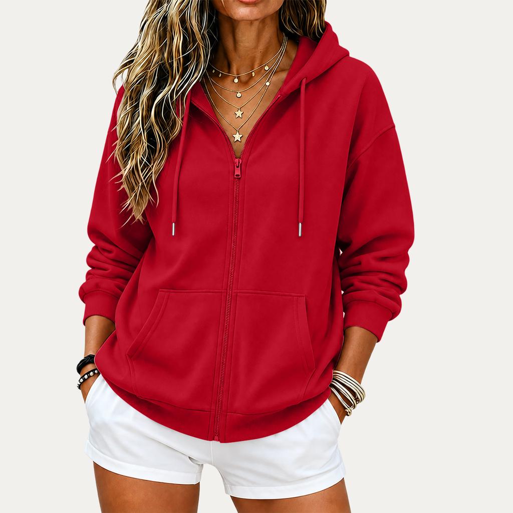 Women's Lightweight Zip-Up Hoodie Drop Shoulder Relaxed Fit for Spring and Fall