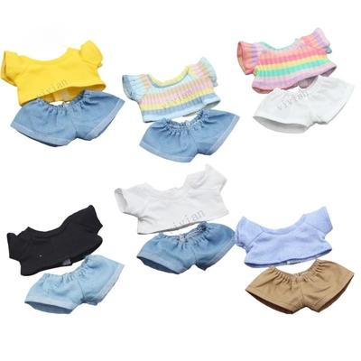 Doll Clothes Outfit Accessories For Korea Kpop Exo 15-17cm Labubu Idol Dolls 10cm Cotoon Doll T-shirt Denim Shorts Set Clothing
