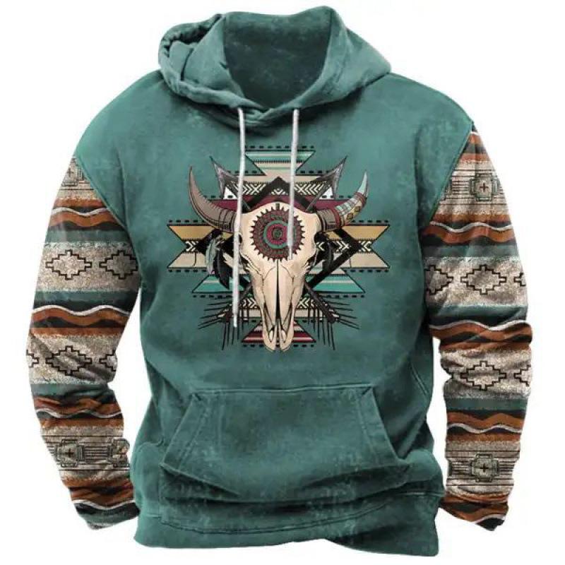 Men's Plus Size 3D Printed Western Hoodie
