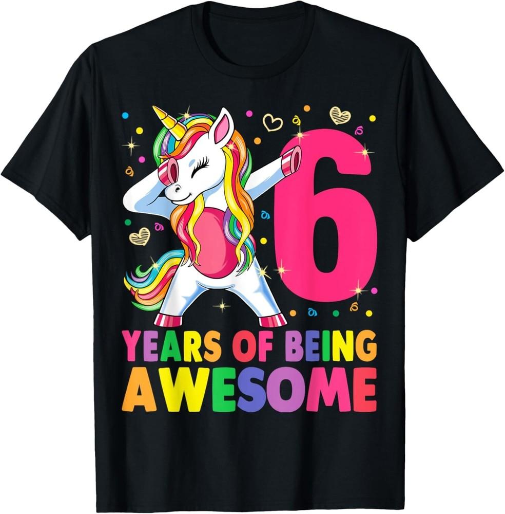 

6 Years Old Unicorn Dabbing 6th Birthday Girl Unicorn Party Gift Unisex T-Shirt S