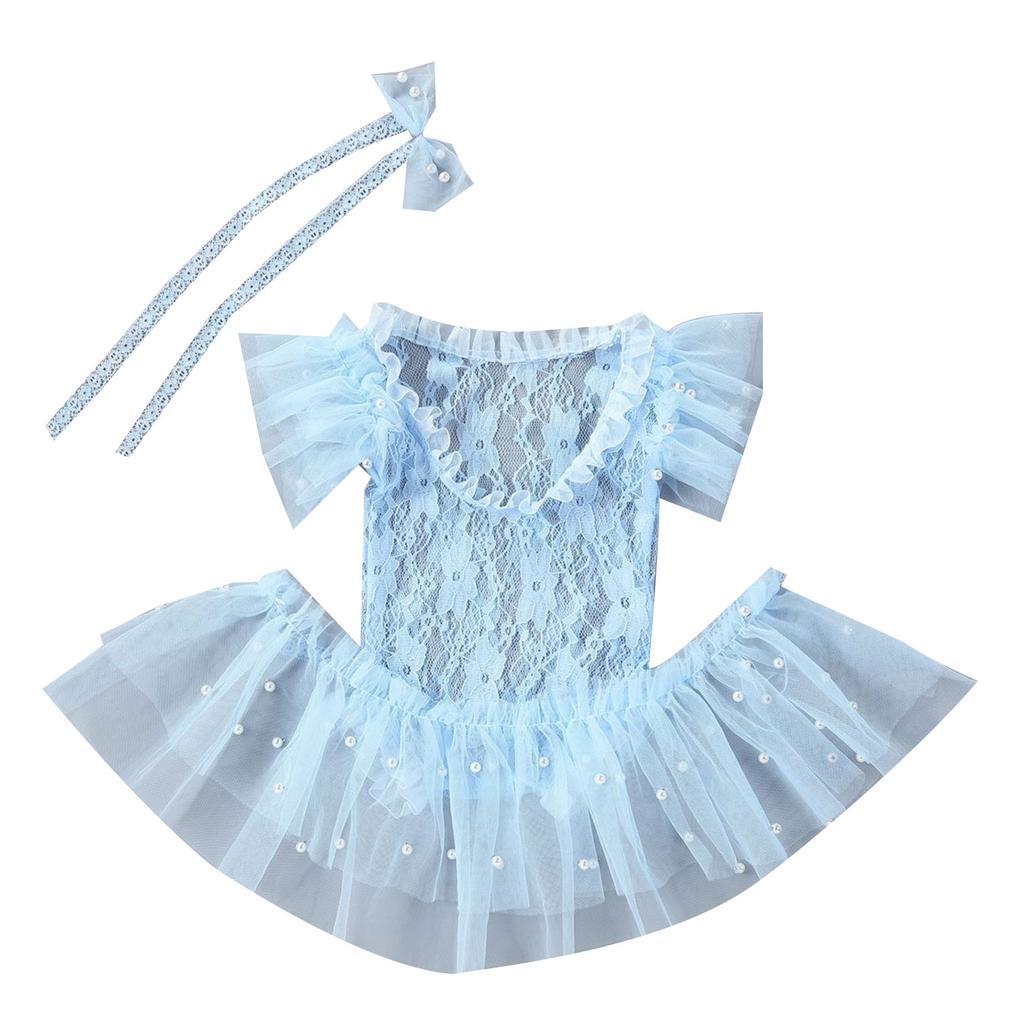 Lace Dress Photography Props Baby Shooting Outfits with Headband Skirt Bodysuits Skin-Friendly Clothes for Newborns 3Pcs