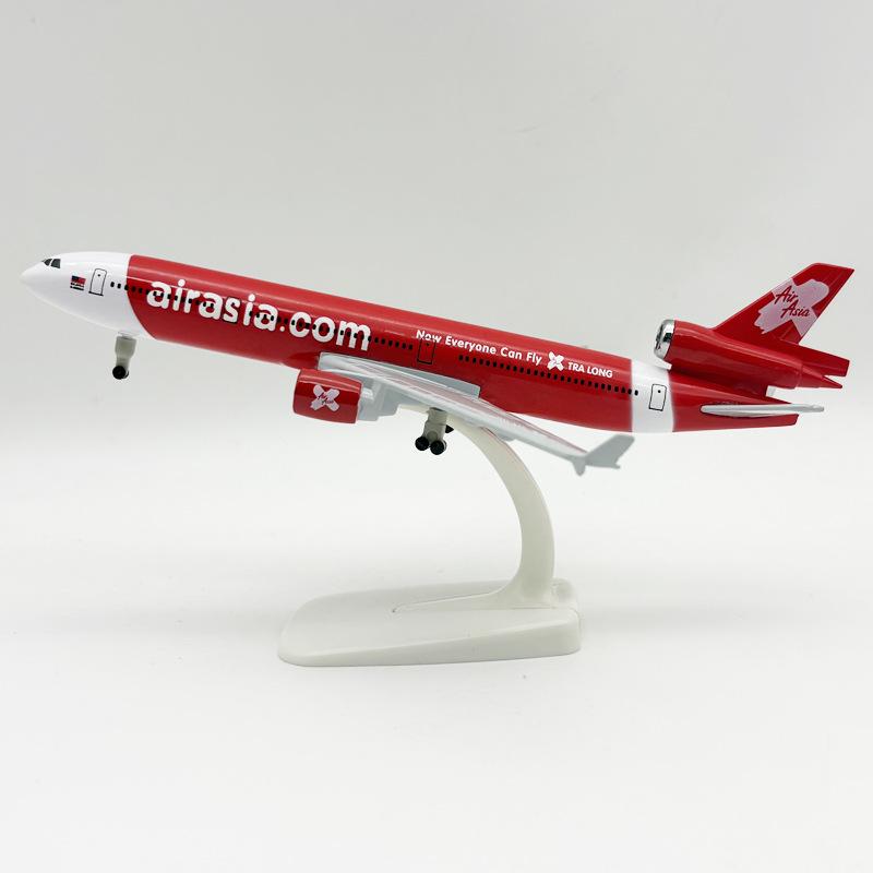 Kits de modèles d'avions en métal moulé sous pression AirAsia MD-11 1/300 avec support (8,3 pouces L) pour Jouet d'Avion Adulte Cadeaux d'Aviation ou Collections