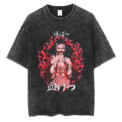 Anime Demon Slayer Kamado Nezuko Graphic Tee Men Women Manga Cotton T-shirts Oversized Washed Tshirt Harajuku Male T Shirt