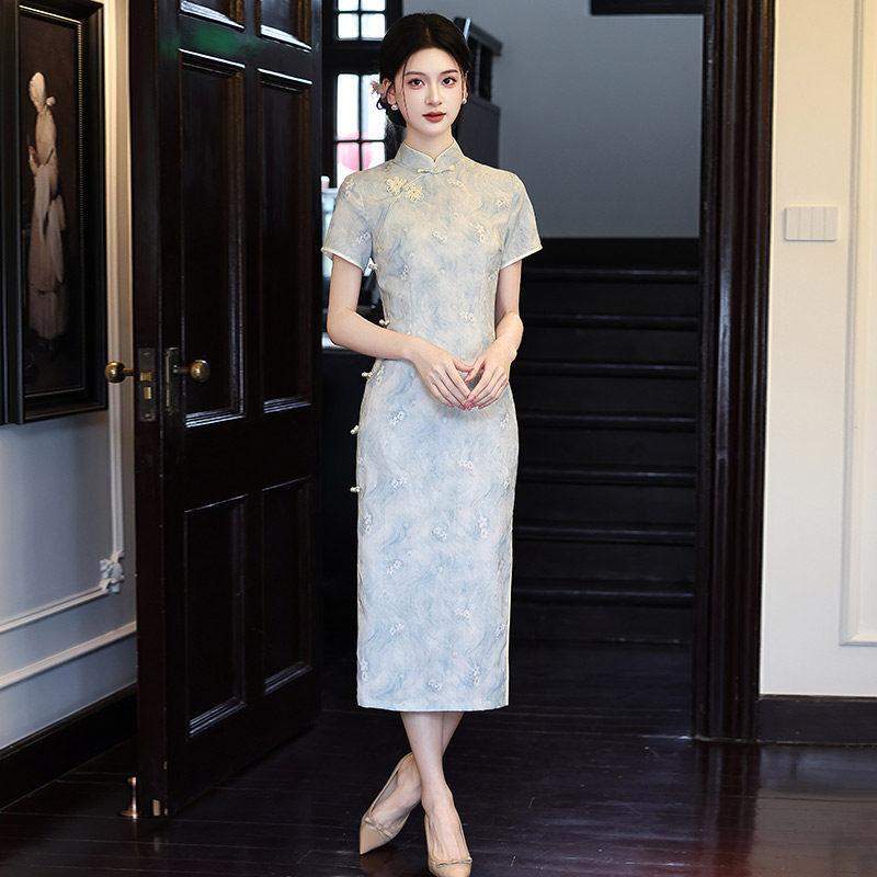 Pink national style new Chinese Suzhou long cheongsam improved young 1011 new women's high-end sense can be worn daily