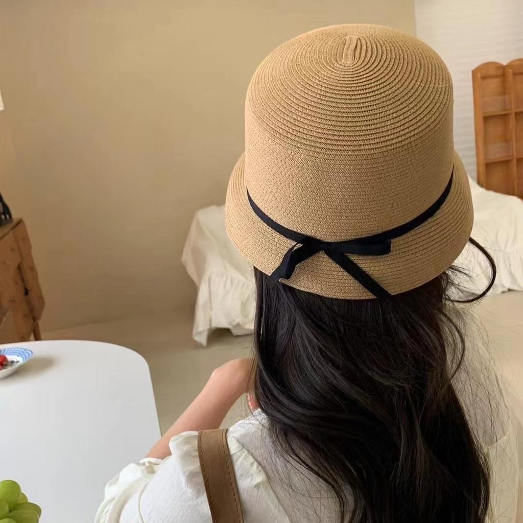 Small Straw Bucket Hat Female Travel Seaside Sunshade Sunscreen Basin Hat Outdoor Shopping Holiday Straw Hat Female