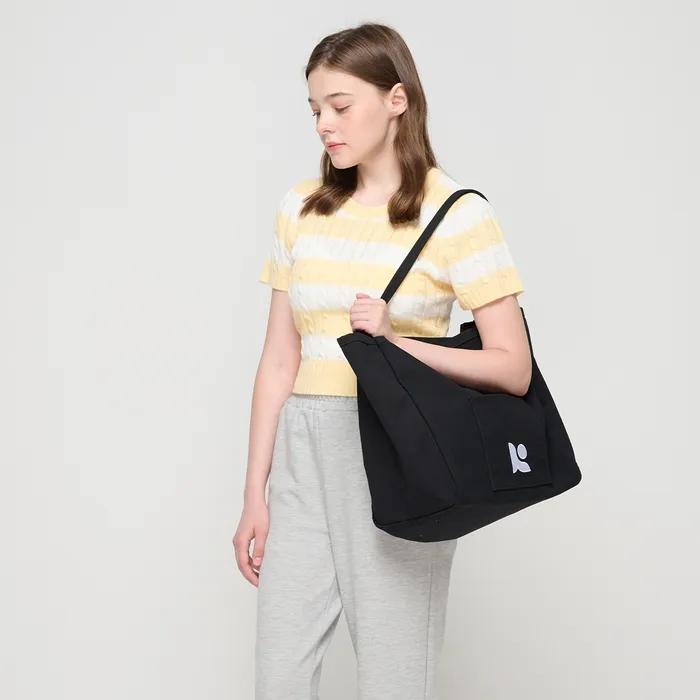 Canvas Pocket Tote Shoulder Bag (Black)