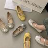 Ballet Style Flats Women's Summer 2025 New French Silver One-word Buckle Mary Jane Shoes with Skirt Single Shoes
