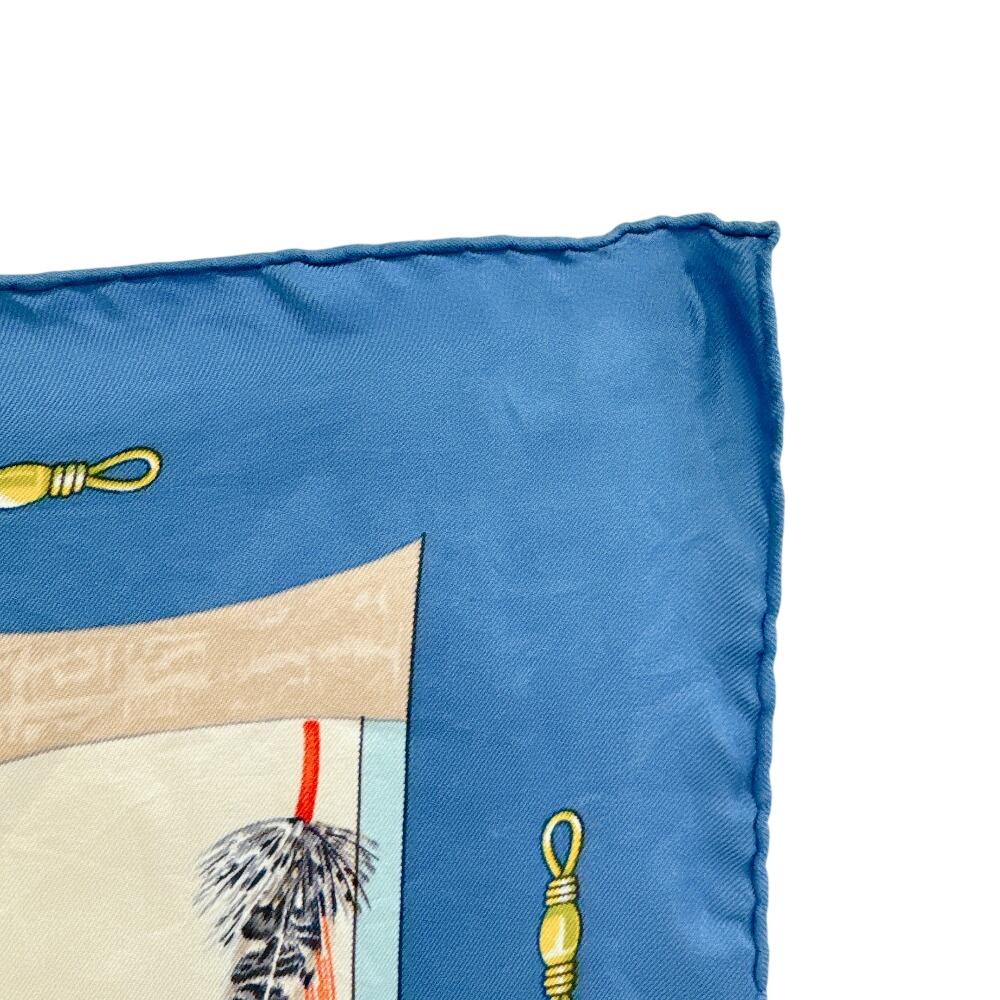 HERMES Flies silk Calle 90 scarf blue silk Used