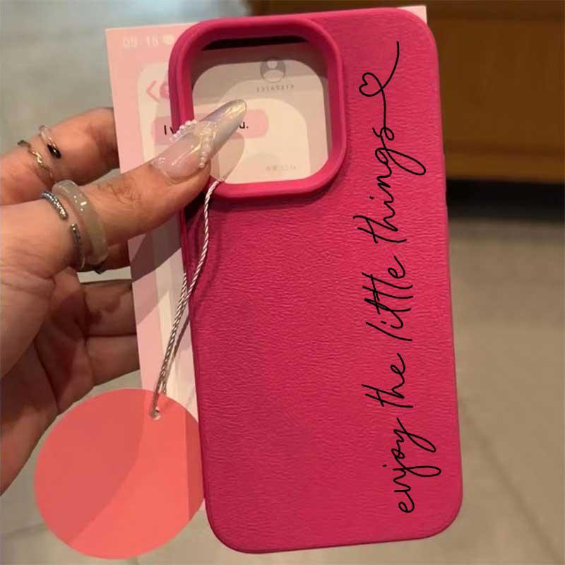 Pink Art Word in English Pattern Lychee Grain Phone Case For iPhone 17 16 15 14 13 12 11 PRO MAX Air 16 15 PLUS Y2K Luxury Cover