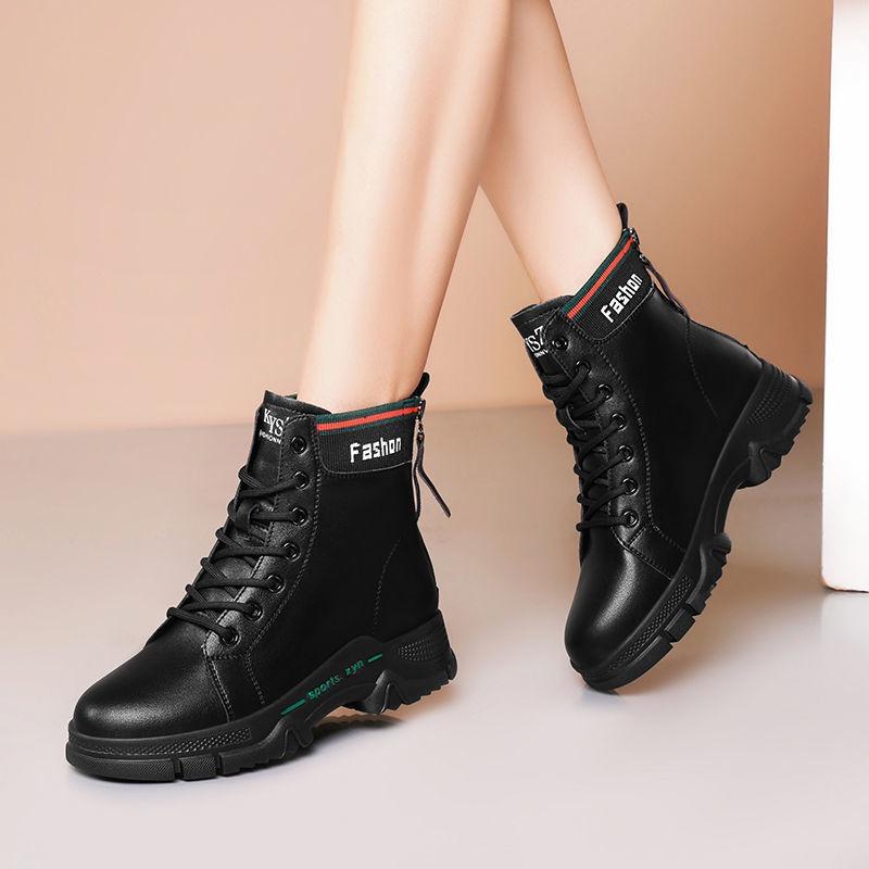 Martin Boots Women's Flat British Style Short Boots Women's Spring and Autumn Women's Shoes Leather Black Leather Boots