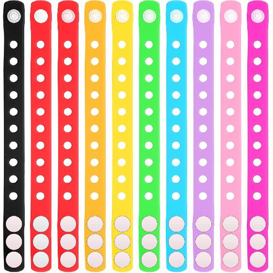 Libima 100 Pcs Silicone Bracelets Bulk 10 Colors Shoe Adjustable Rubber Bracelets Wristbands with Holes for Shoe Birthday Party Events Gifts