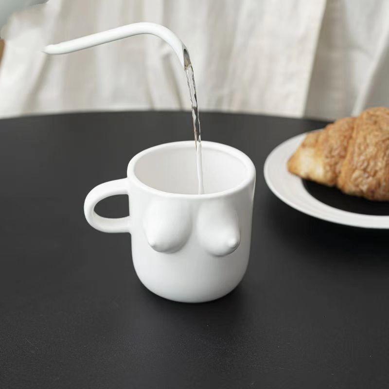 Novelty Boob Shaped Coffee Ceramic Porcelain Mug Funny Titty Milk Mug Breakfast Cup 300ML