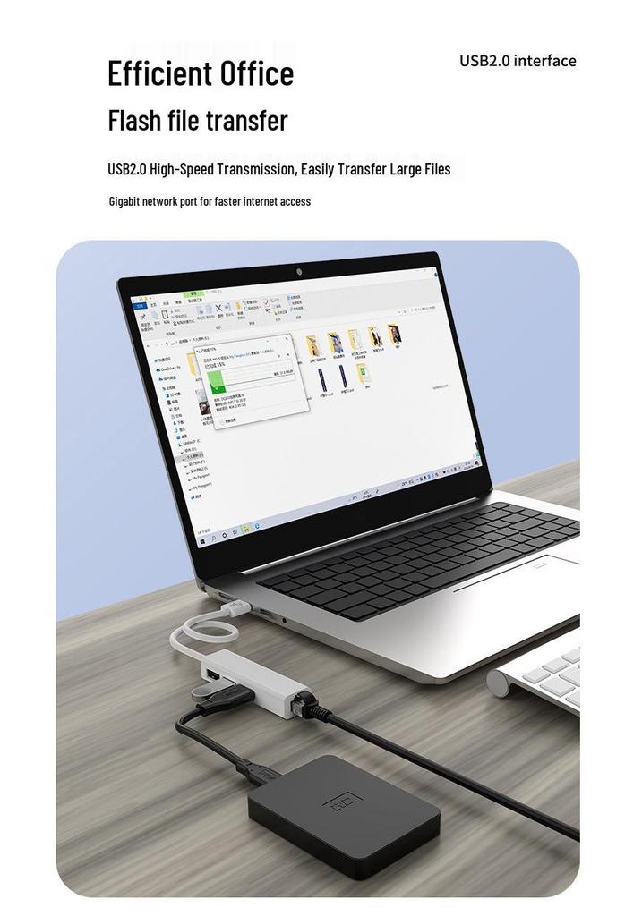 RJ45 + USB 2.0 Hub Network Card with Gigabit Support