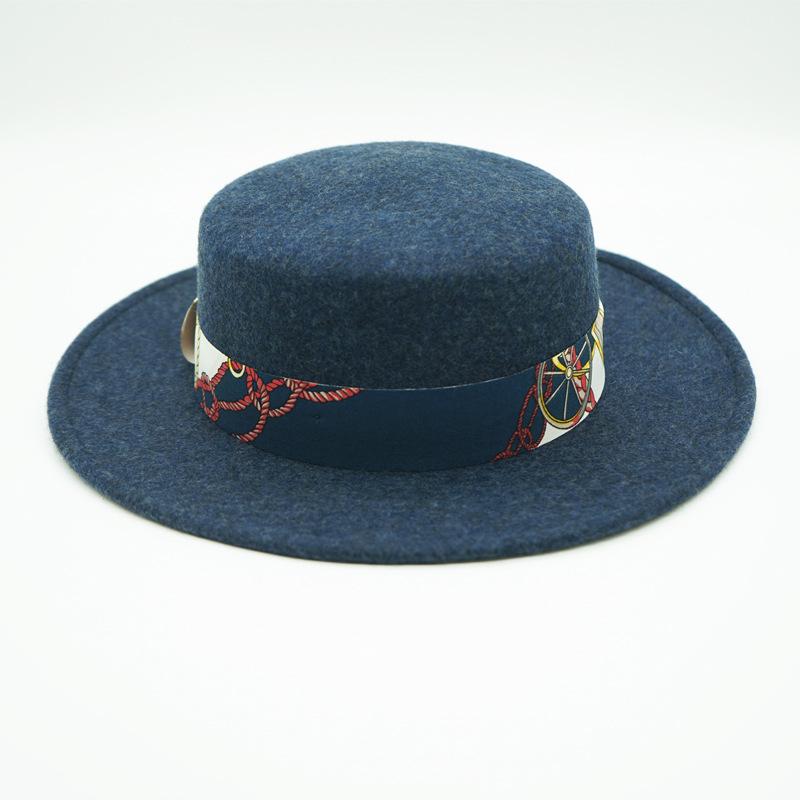 French retro oat wool woolen flat top top hat women's autumn and winter versatile British wide brim Panama camel felt hat