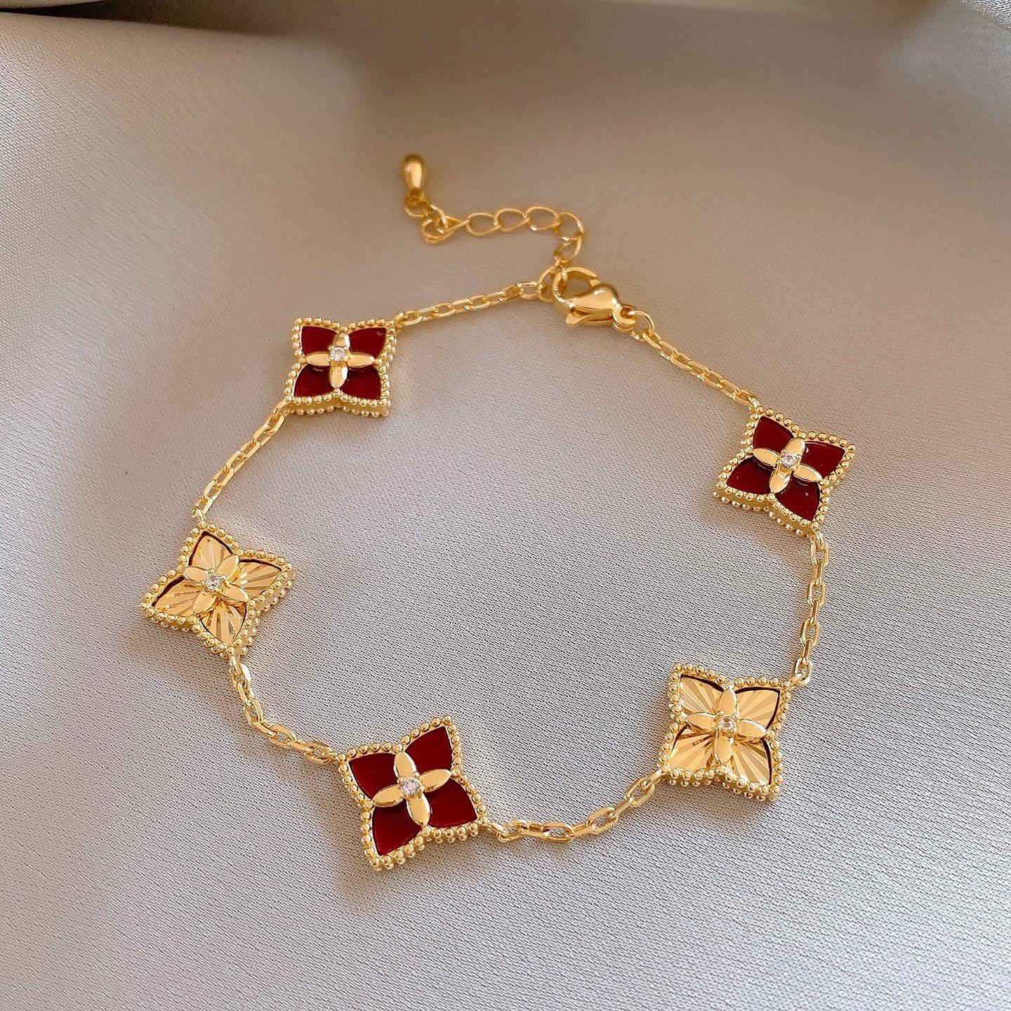 European and American temperament zircon rhombus flower bracelet bracelet versatile design jewelry