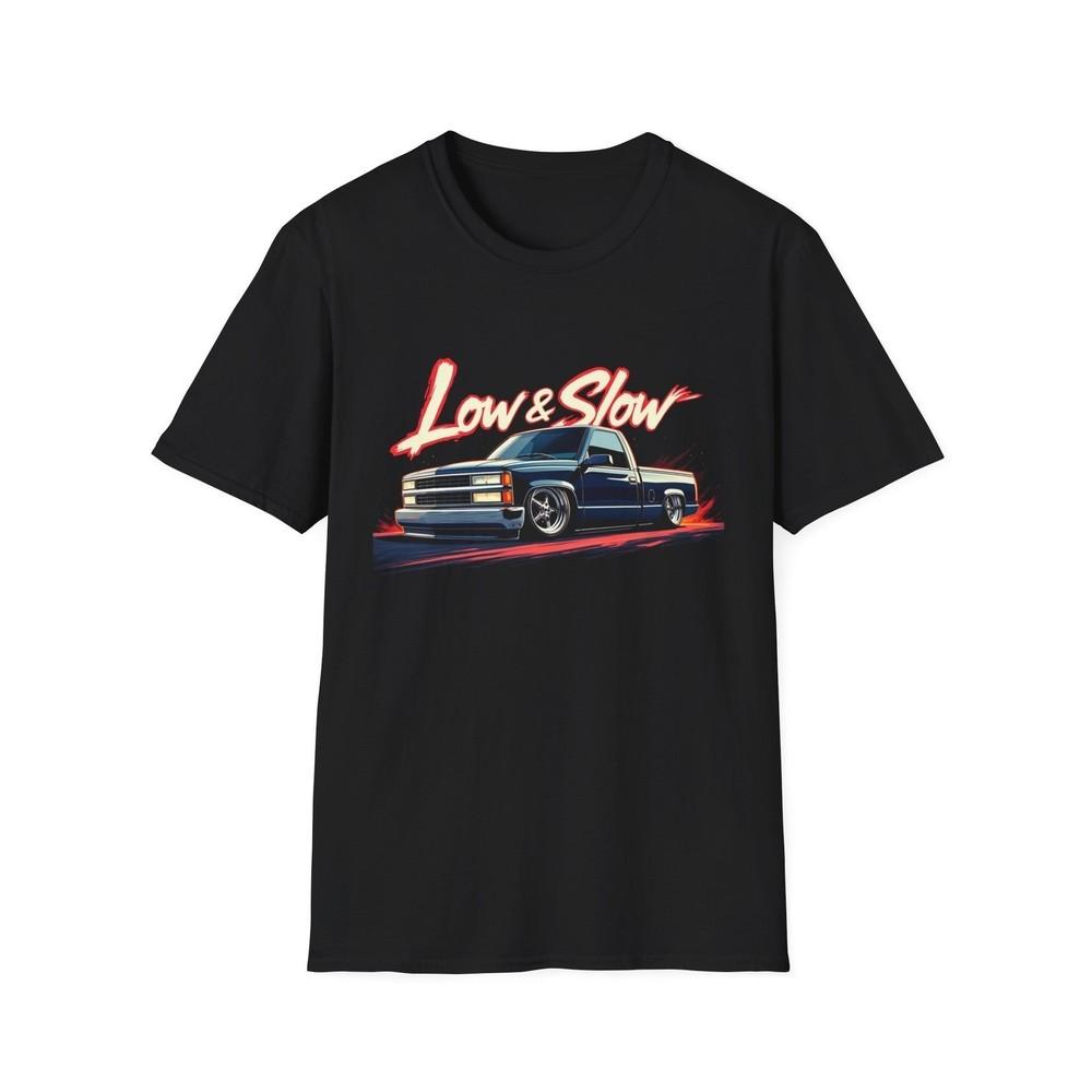 

Low & Slow Pickup Truck Tee; Custom Slammed Ride; OBS Style Graphic Unisex T-Shirt L
