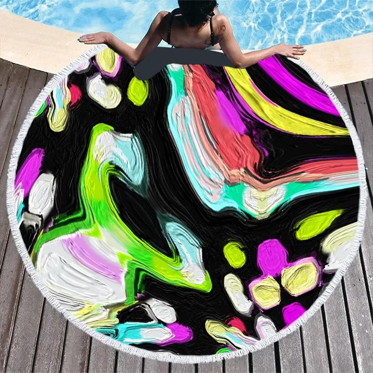 Big Round Beach Towel Colorful Quicksand Print Shower Bath Towels Creative Funny Abstract Beach Blanket Cover  New