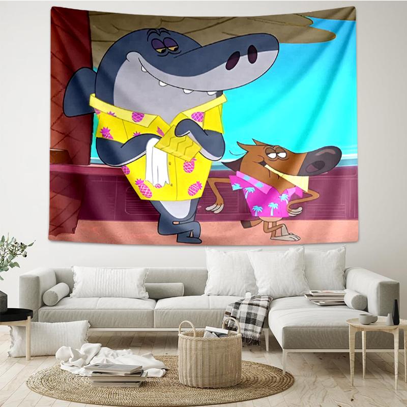 Zig & Sharko Print Tapestry, Backdrop, Easy Setup, Ideal for Bedroom, Office & Living Room, with Aesthetic Wall Hanging Decor.