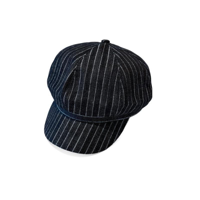 25 Early autumn new striped navy blue versatile octagonal hat women's big head circumference showing face small painter hat