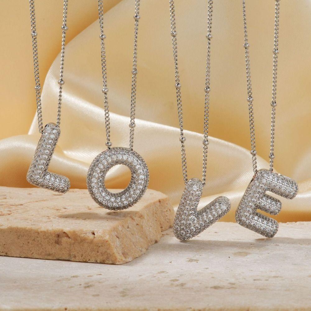 Rhinestones Silver Zircon Necklace Silver Color Women Choker Letter Pendant Necklace  Party Jewelry