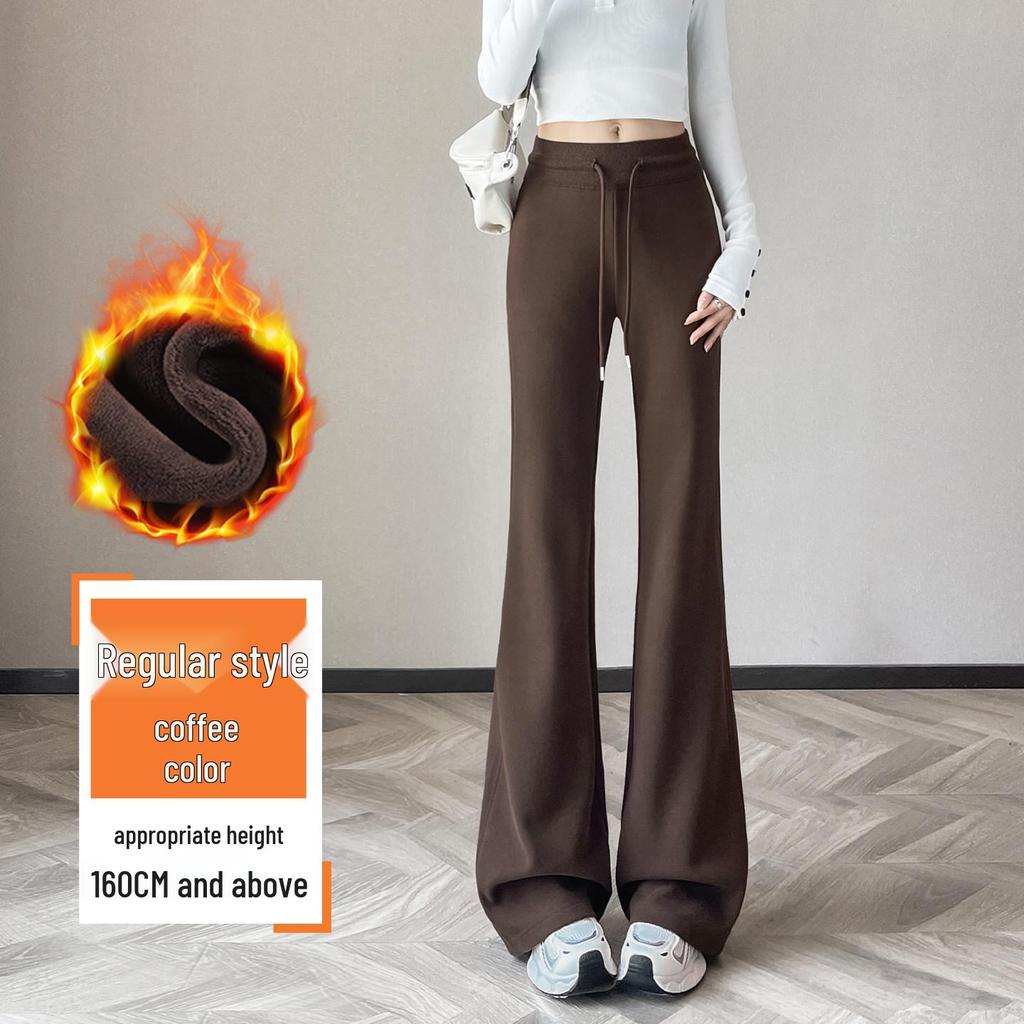 Women's 2026 Gray Petite High-Waisted Micro-Flare Yoga Sweatpants with Plus Velvet