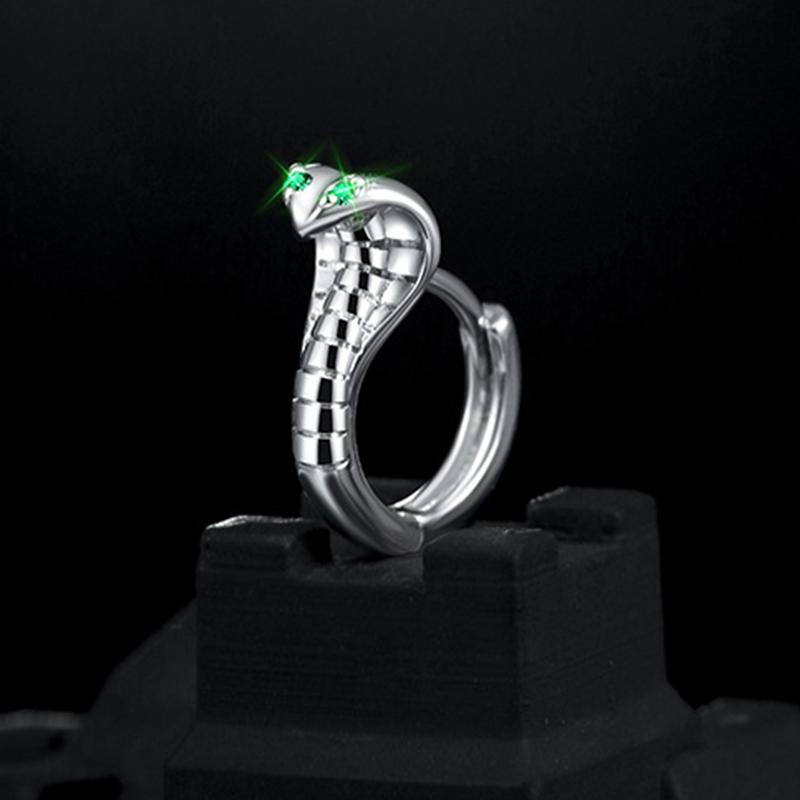Fashion Punk Gothic Copper Zircon Green Eye Snake Earrings For Men Women Hip Hop Personality Cool Cobras Hoop Earrings Jewelry