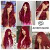Long Curly Wave Synthetic Wigs Wine Red Wig with Bangs for Black Women Deep Wave Cosplay Party Natural Hair Wig Heat Resistant