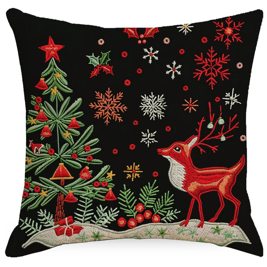 New Christmas Pillowcase Linen Imitation Embroidery Print Classic Christmas Tree Decorative Cushions Cover for Sofa Home Decor