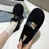 Fur Flats Women Loafers Shoes Bead Crystal Designer Casual Shoes 2025 Trend Short Plush Winter Cotton Boots Warm Botas De Mujer