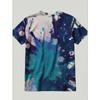 Women's Loose Round Neck T-shirt, Abstract Blue Art Print, Soft and Breathable Short Sleeves,