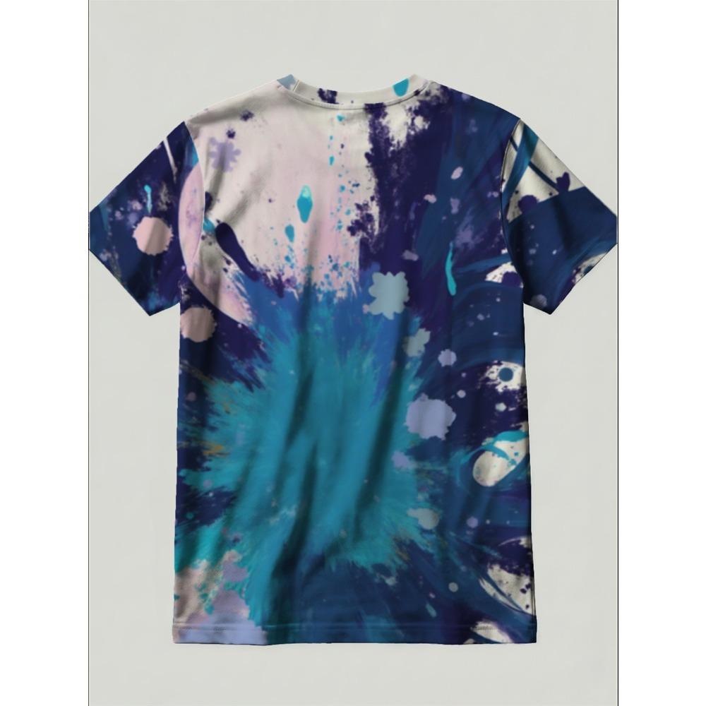 Women's Loose Round Neck T-shirt, Abstract Blue Art Print, Soft and Breathable Short Sleeves,