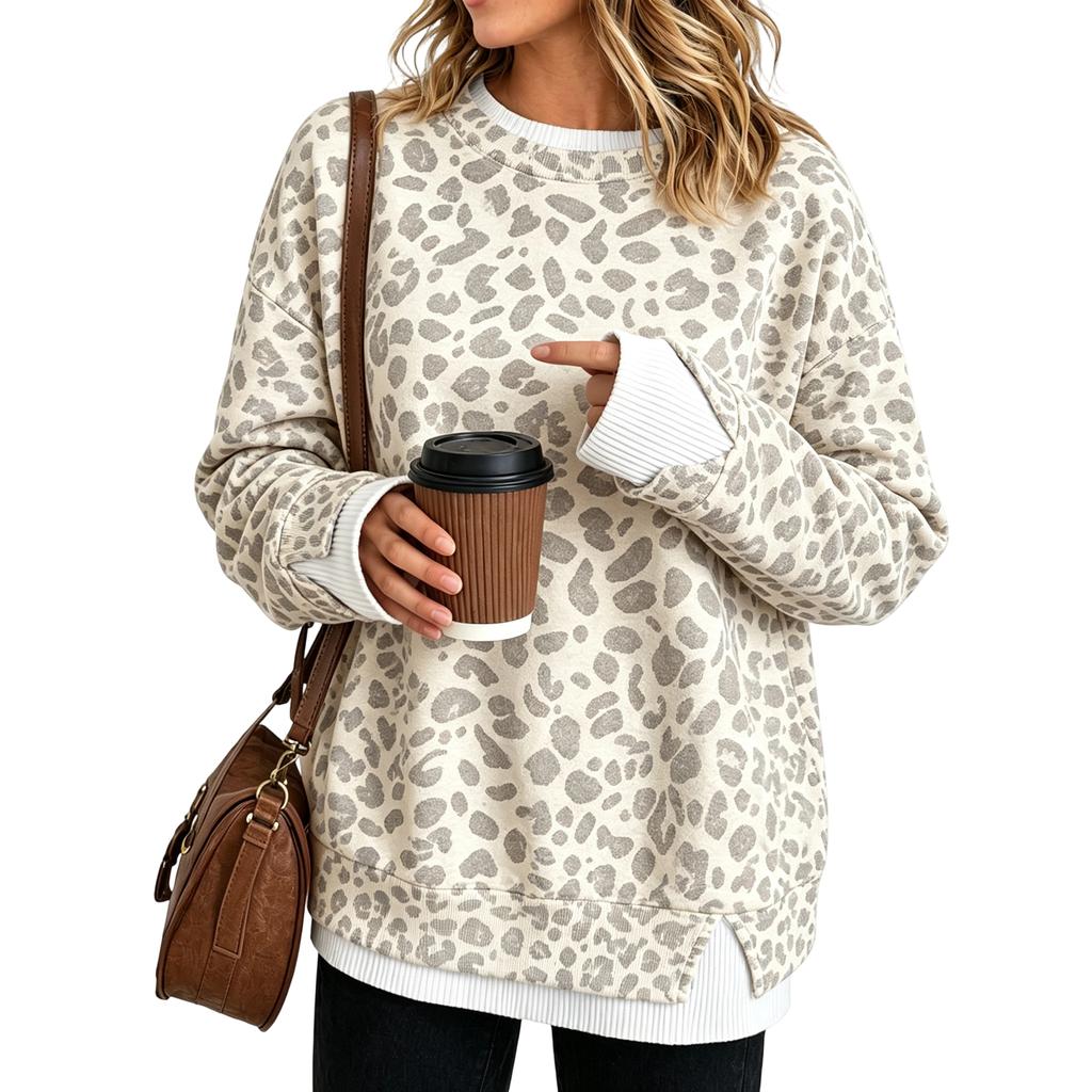 Damen Casual Langarm Locker Geschnitten Pullover Sweatshirt mit Reißverschlusskragen