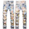 Jeans Skinny Stretch in Denim Strappato High Street da Uomo con Toppa Ricamata Stile Vintage
