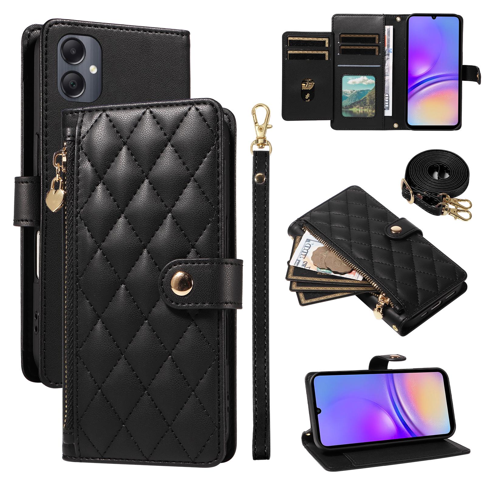 

For Samsung Galaxy A06 5G/Galaxy A06 4G Wallet Case with Straps,Rhombus Leather Stand Phone Cover Black