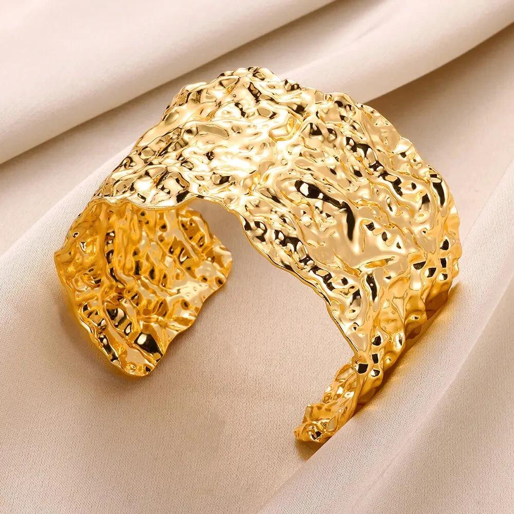 Classic Bump Pattern Openning Bangles For Women Stainless Steel Cuff Bracelet Gold Color  Hand Ornament Party Jewelry Gift