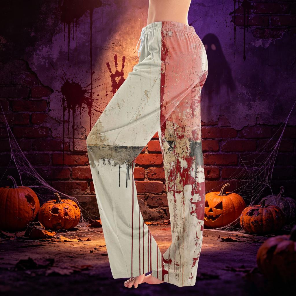 Women's Casual Drawstring Pants with Halloween Print Pattern