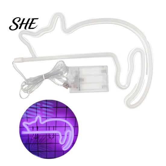 Battery Powered Night Light Cat LED Neon Sign Wall Sconce for Bedroom Decor, Cute Cartoon Animal Creative Gift Kids Light, Energy Saving Decorative