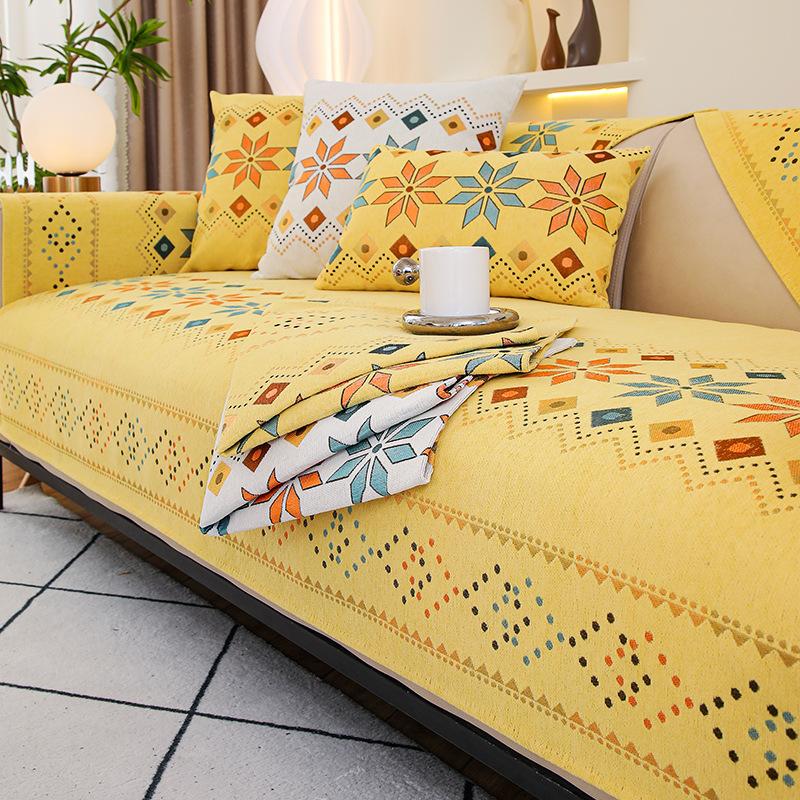 Printed Sofa Cover Chenille Washed Embroider Living Room Sofa Back Cushion Non-Slip Simple Furniture Dustproof full Cover Cloth