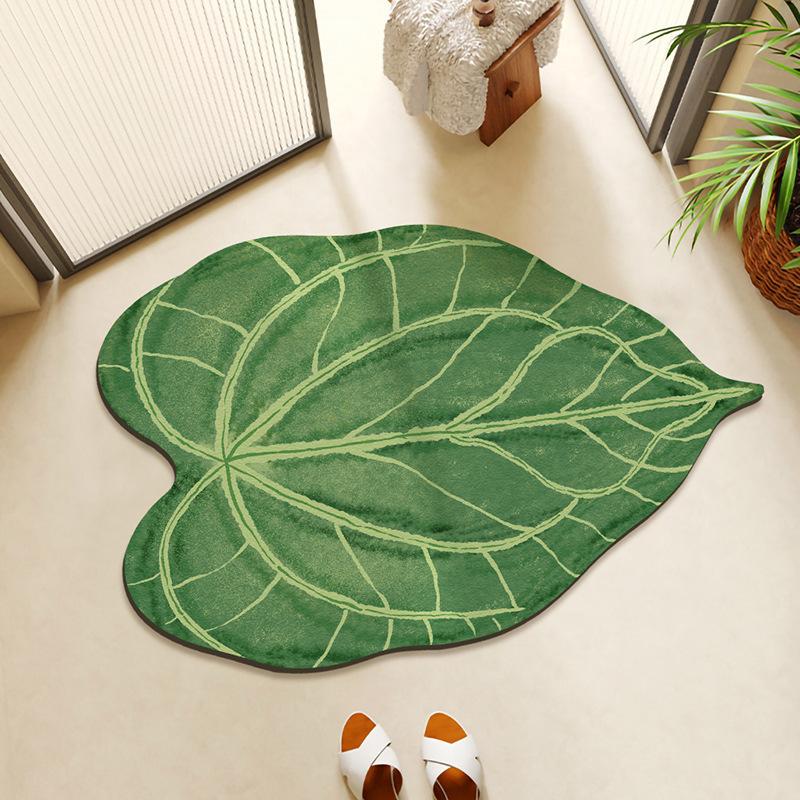 Tappetino da Bagno Assorbente con Foglie Verdi, Resistente allo Sporco, Fresco e Antiscivolo, Decorazione per la Casa