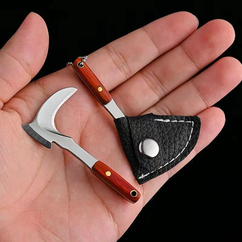 Portable Mini Sickle Pocket Knife Stainless Steel Camping EDC Knife Peeling Machine Fixed Blade Wooden Handle Kitchen